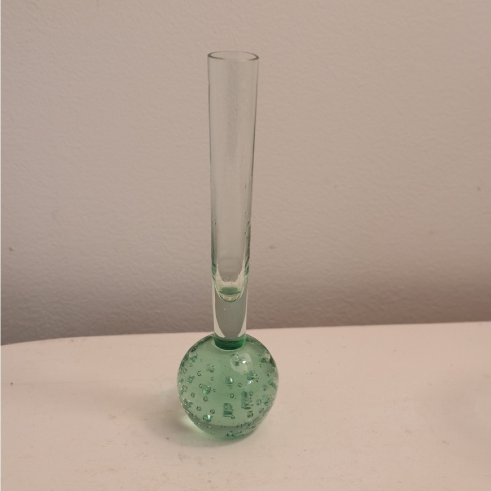 Green Glass Bud Vase bubble glass vintage vase home decor spring bright colour